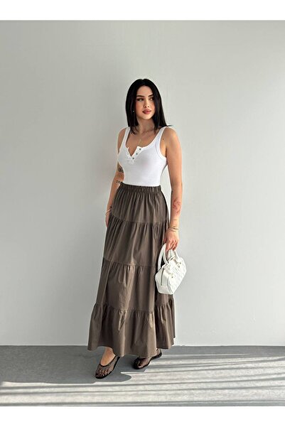 Jöns Butik Γυναικεία Φούστα με Ελαστική Μέση και Πολλαπλές Στρώσεις - Φαρδιά ...