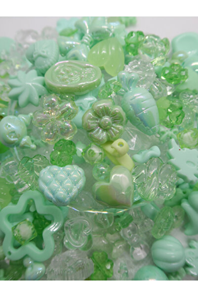Yeşil Jelly Charm Boncuk Karışık 30 Adet Figür Plastik Boncuk