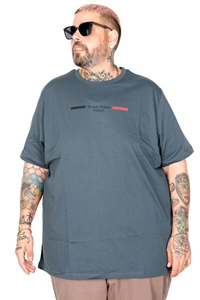ModeXL Mode XL Large Size T-Shirt Bıs Yaka Dream U26126 Petrol Green