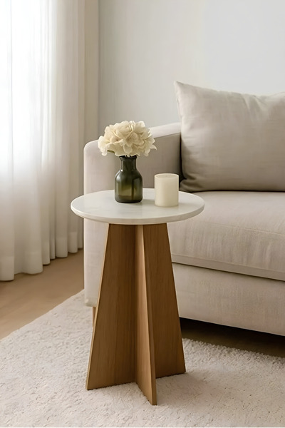 ibrahim suleiman al saqami Round Polywood Side Table with Black Wooden Base –...
