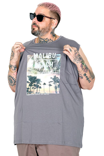 ModeXL Big Size Men's 100% Cotton Zero Sleeve T-Shirt Printed Malibu Beach U2...