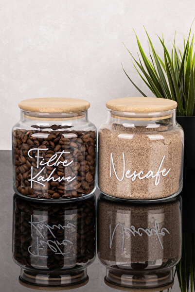 Dolkin Home 2-Piece 500 ml Coffee Set Jar with Bamboo Lid and Filter Label Gl...