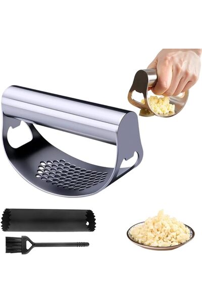 Arabest Stainless Steel Garlic Press Rocker,Silver,Multi Function Crusher,wit...