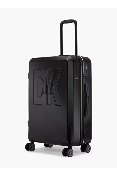 Dkny Logo Embossed Hardcase Luggage Trolley with Retractable Handle - 24 inch...