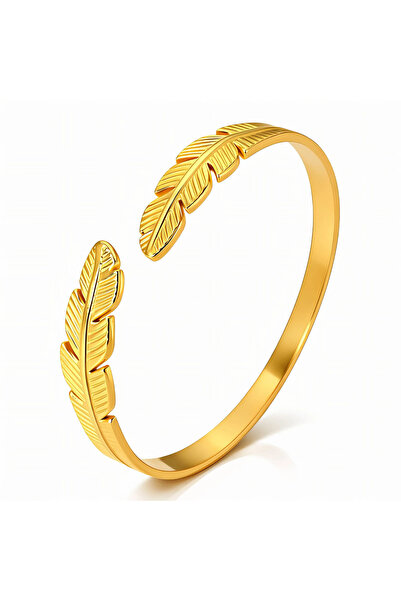 OEM Brățară Feather Leaf aurie, din oțel inoxidabil, placată cu aur 18K