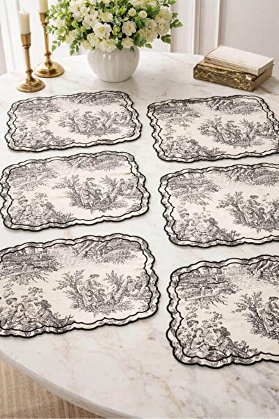 Anadolu Saray 6 Adet Siyah Toile De Jouy Amerikan Servis 35x45 cm Leke Tutmaz...