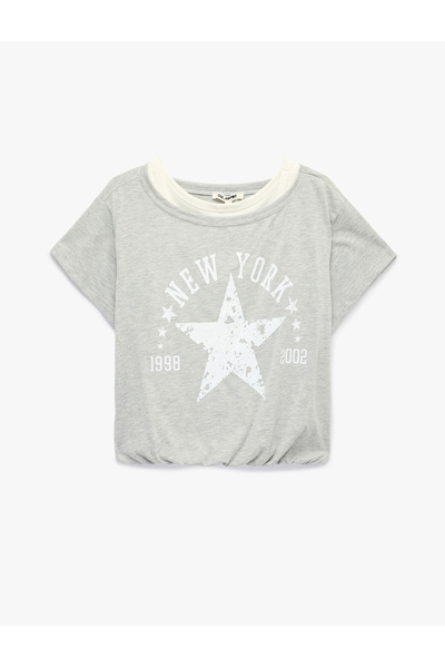 Koton Tricou crop cu mânecă scurtă, cu imprimeu în straturi, cu croială confo...