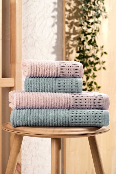 ihvan online 4-Piece King Size Bath Towel Set Pink/Blue - (2 Pieces 50X90Cm -...