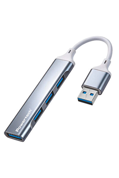 POWERTECH USB hub PTR-0207, 4x θυρών, USB 3.0, 5Gbps, USB σύνδεση, γκρι