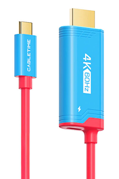 Cabletime καλώδιο USB-C σε HDMI CT-CMHD4P, 4K/60Hz, PD100W, 2m, κόκκινο