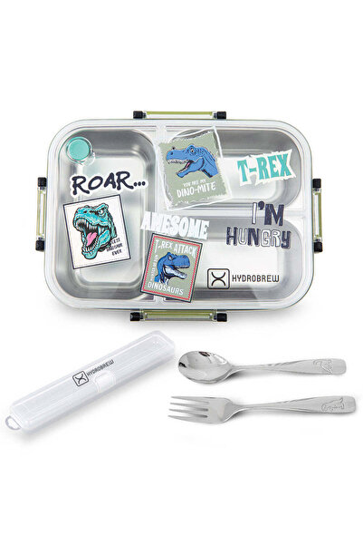 Hydrobrew Steel Core 3 Compartment Lunch Box w/ Stainless Steel Cutlery Set –...