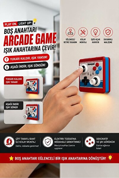 Gamepad Işık Anahtarı Kapağı | Çiftli Aç/Kapa Anahtar Uyumlu | Dekoratif Oyun Kolu Anahtar Aparatı | Gamer Oda Dekoru | Çocuk Odası Dekoru | Anahtar Çerçevesi