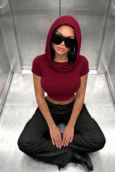 COOL TARZ Women's Hooded Crop Blouse Women's Short Sleeve Modern Design