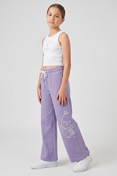 kinderos Teddy Bear Printed Wide Leg Girls' Sweatpants - 26Y 26111