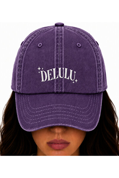 WeavedCo Delulu White Embroidered Hat, Dreamer Vintage Washed Baseball Cap (D...