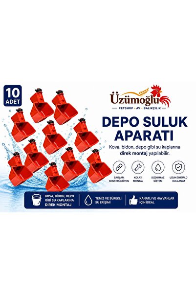 üzümoglu 10 ADET Depo Suluk Aparatı Otomatik Şamandıralı Tavuk Suluğu Kova, B...