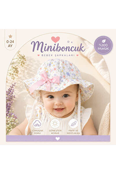miniboncuk قبعة شمسية للأطفال مزينة بفيونكة بنمط زهرة الأحلام من باباتيا