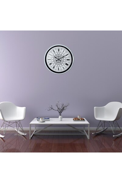 TakÇalıştır White 52 cm Metal Mandala Patterned Design Wall Clock