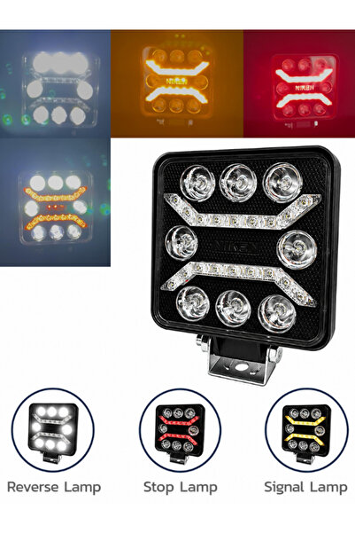 KAPOTO 8 Led 3 Fonksiyon Kare Çalışma Lambası Off Road Geri Vites Fren Sinyal...