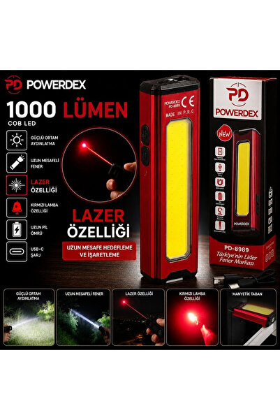 Yenimiyeni 10 Watt 1000 Lümen Süper Güçlü Cob Led Profesyonel Şarjlı Lazerli ...