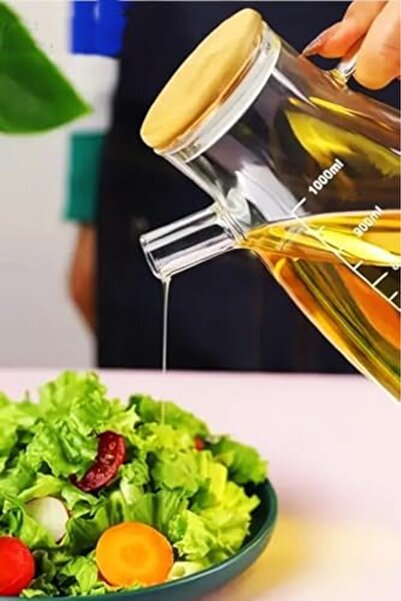 Yıldızan Msa Shop Glass Oil Pot with Bamboo Lid Borosilicate 1000 ml 931845