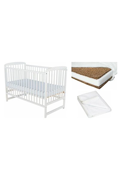 Babyneeds Set Patut din lemn bebe Babyneeds, Ola, 120x60 cm, Alb + Saltea pat...