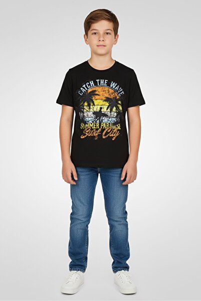 Blue Heritage Kids Boy Crew Neck Short Sleeve Graphic Print T-Shirt, Black