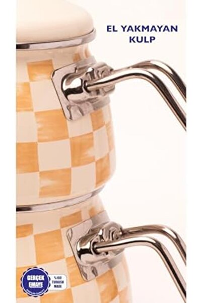 Yıldızan Edl Shop Beige Dama Patterned Enamel Teapot (Suitable for All Stoves...