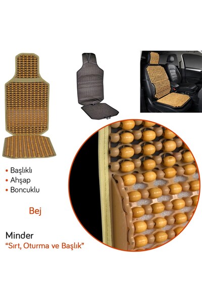 GUARD Sırt Minderi Oturmalı Başlıklı Ahşap Boncuklu Bej 775.BJ