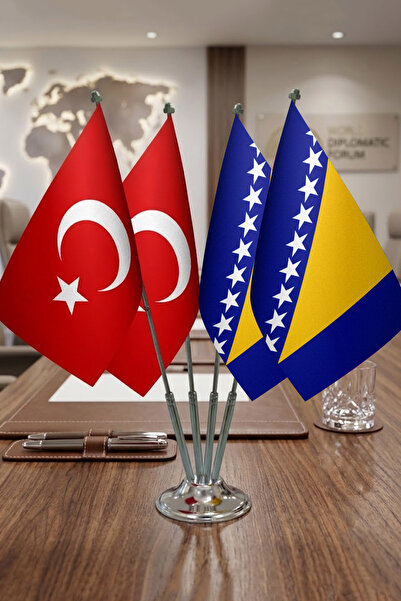 Günışığı Atölyesi Bosna Hersek Bayrağı Türk Bayrağı Masaüstü Dörtlü Krom Dire...