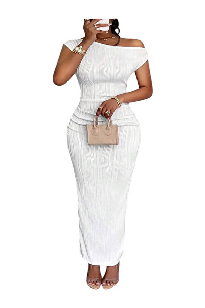 OEM Rochie de vara eleganta, alba, textura ondulata marimea 1XL