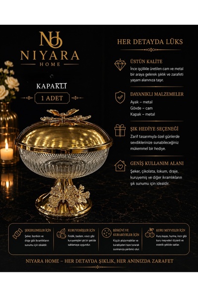 Niyara home وعاء فواكه/خضروات كبير الحجم مع غطاء، متوفر بجميع الأحجام