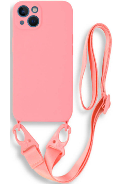 Bodycell Θήκη Σιλικόνης με Λουράκι Λαιμού - Apple iPhone 13 - Pink
