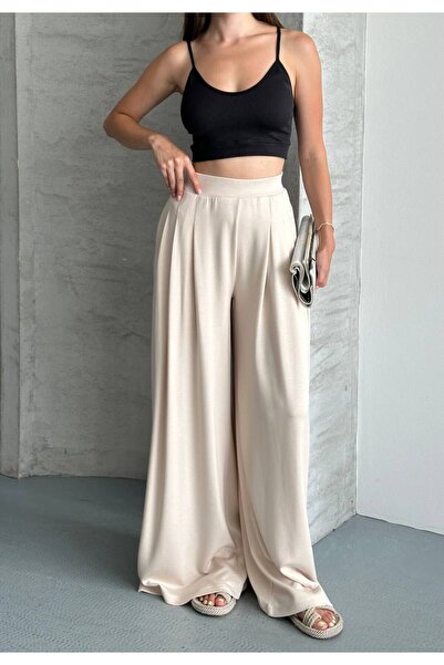 Butik Beyza Pleated Pocketed Wide Leg Shalwar Trousers