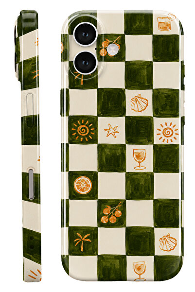 WANNA PROTECT iPhone 17 Olive Checker Protect Slim Parlak Tam Kaplayan Baskı ...