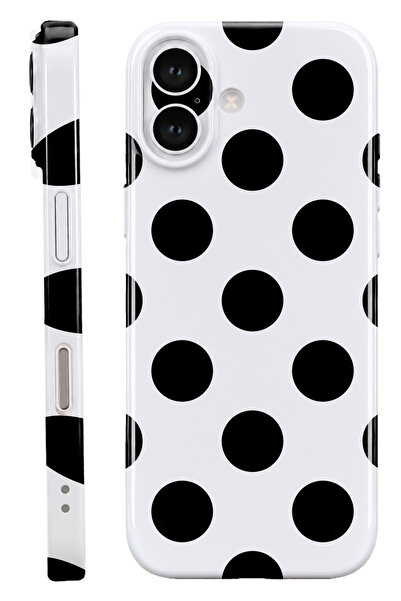 WANNA PROTECT iPhone 16 Siyah Puantiye Protect Slim Parlak Tam Kaplayan Baskı...