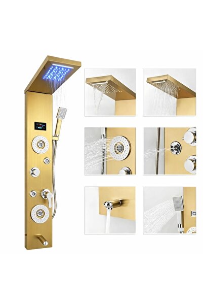 MACVI Panou de duș cu hidromasaj Elegance Gold Satin cu LED digital — Relaxar...