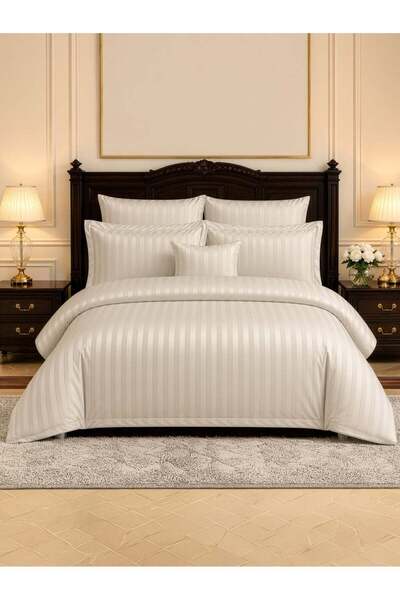 Donetella Hotel Striped Comforter Set, Fits 200x200 cm Size Bed, Removable Du...