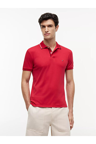 Tommy Hilfiger Erkek Normal Kalıp Logo Bayrak İşlemeli Kısa Kollu Kırmızı Pol...