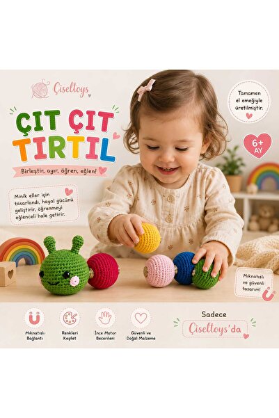 CiselToys Çiseltoys El Yapımı Mıknatıslı Çıt Çıt Tırtıl Eğitici Montessori Oy...