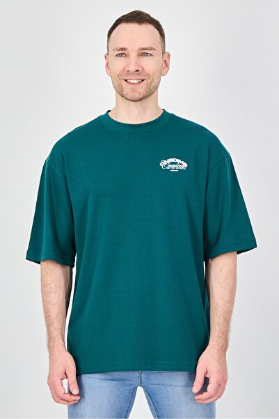 Onadime Men Crew Neck Short Sleeve Brand Logo T-Shirt, Emerald Green