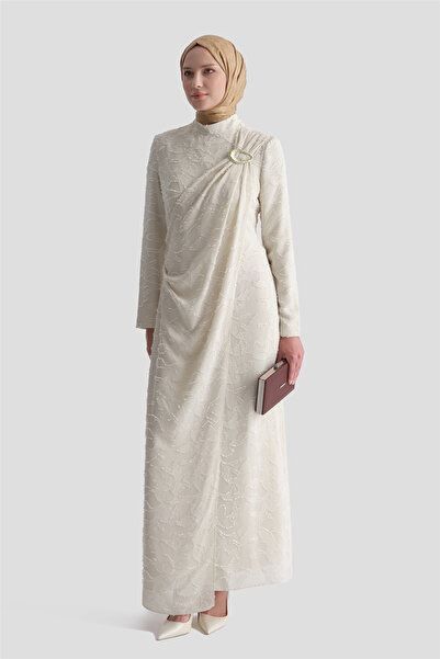 Armine Lace Evening Dress Beige