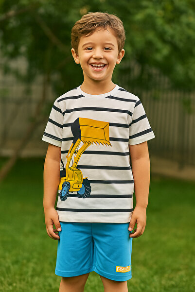 CiciTime Çocuk Modası Boy's Summer Short-Sleeved Top and Shorts Set with Prin...