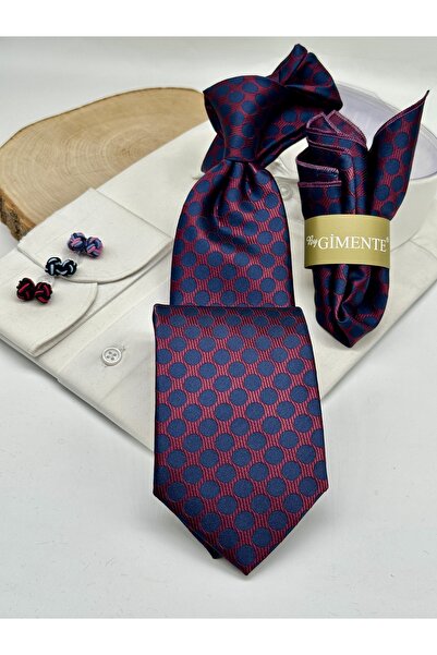 Gutiero Classic Tie with Burgundy Polka Dot Handkerchief