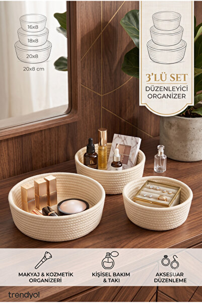 Dekahome 3-Piece Handmade Cord Rope Basket Set - Multi-Purpose Organizer Wick...