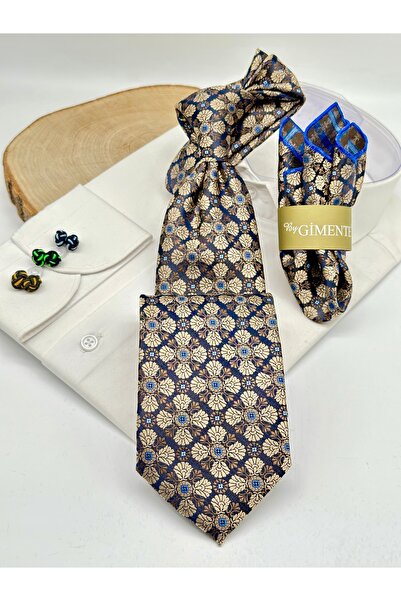 Gutiero Brown Patterned Classic Tie with Handkerchief