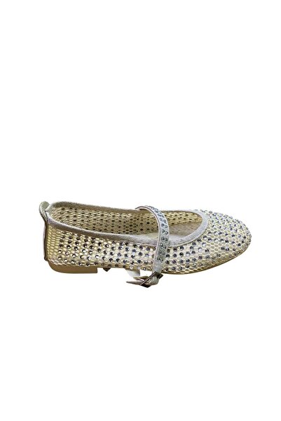 Shoes Women's Flat Non-Slip Sole Elastic Strapped Stoned Perforated Ballerinas