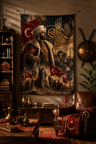 Vagonik Fatih Sultan Mehmet and Istanbul Themed Wall Covering Banner Thick Fa...