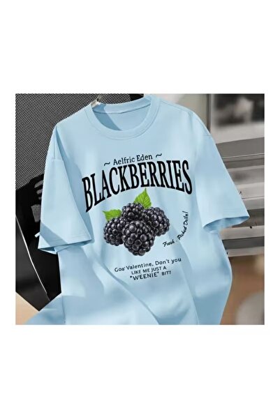 ZİYMO Women's Blackberry Fruit Printed Oversized T-Shirt