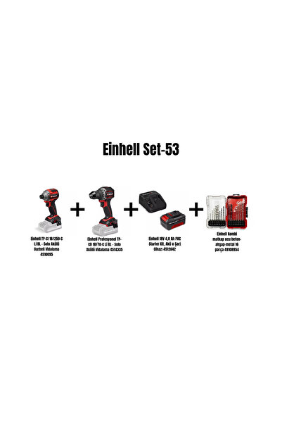Einhell Set-53 (18/250 Darbeli Vidalama+18/70 Vidalama+4,0 Ah Akü Şarj Cihazı...